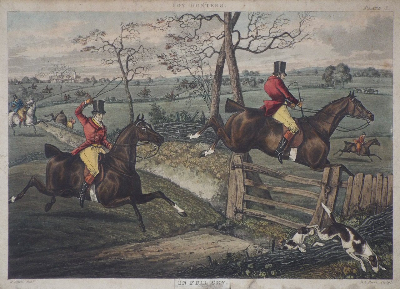 Aquatint - Fox Hunters. Plate 3. In Full Cry. - Reeve